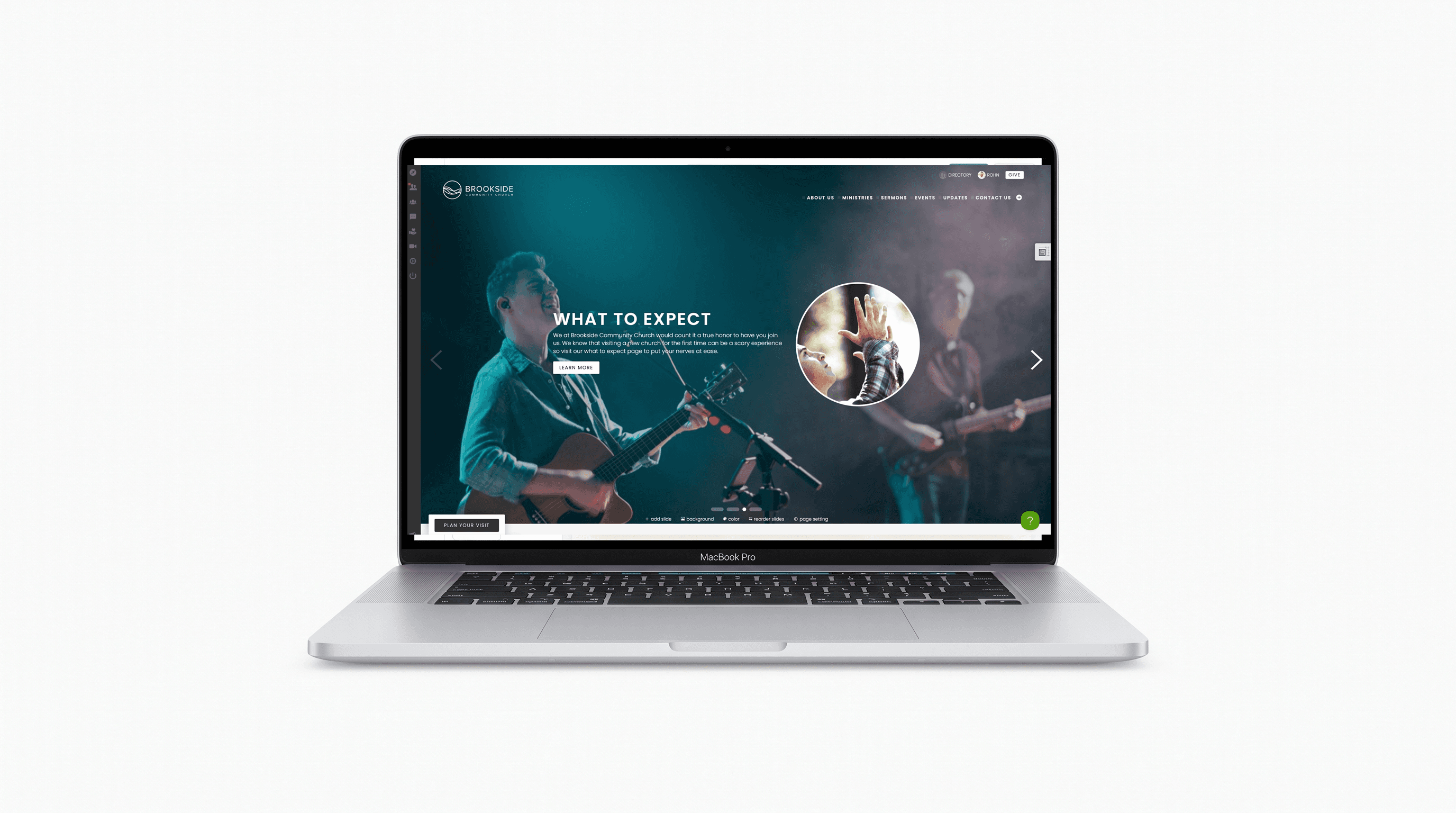 ChurchSpring church website builder shown on a laptop